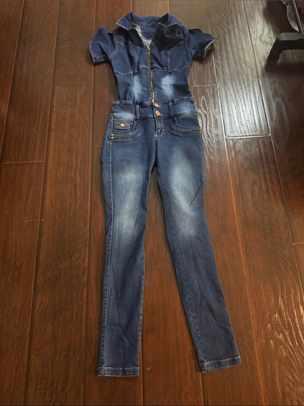 Women's Dark Blue Denim Overall Jumpsuit with Zip Front